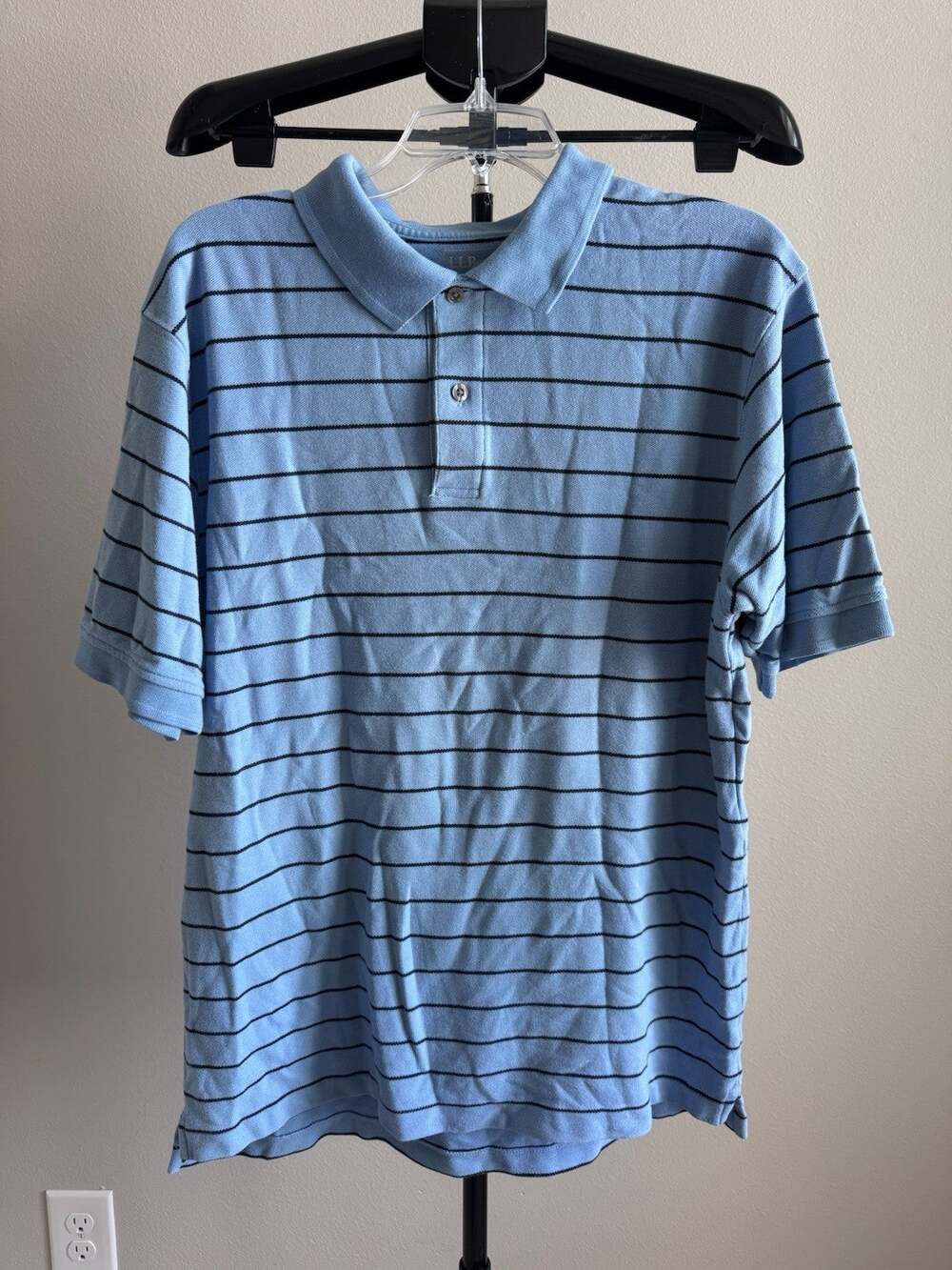 ll bean Men’s Shirt Sleeve Polo Striped Blue And Black Size Medium
